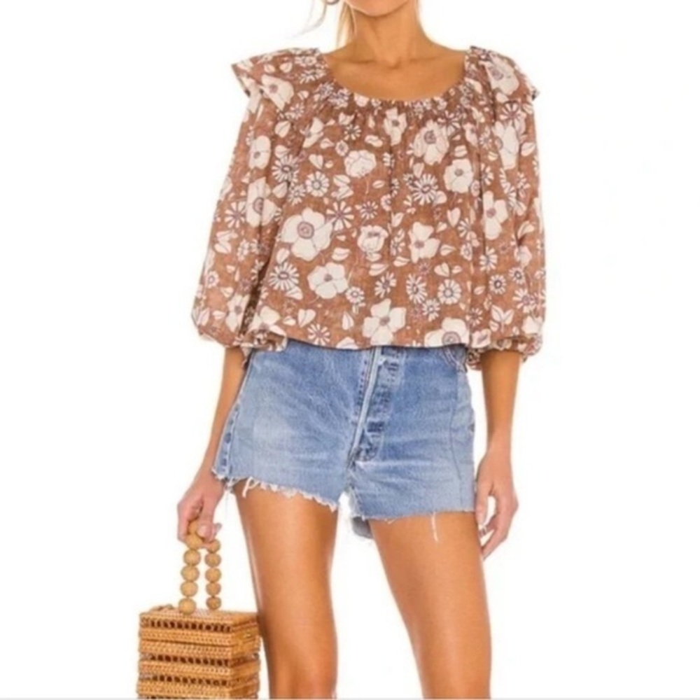 Free People Miss Daisy Printed Top in Vintage Tan Brown Flowers BOHO Sz XS - Picture 4 of 12